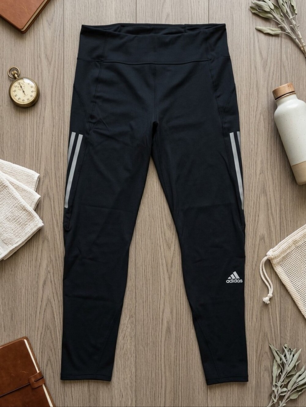 NWT Adidas Womens Large OTR Own The Run 7/8 Leggings Black Reflective Aeroready